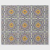 Keramisch Azulejo Style Blauw Oranje omslagpapier Cadeaupapier (Vlak)