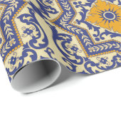 Keramisch Azulejo Style Blauw Oranje omslagpapier Cadeaupapier (Rol Hoek)