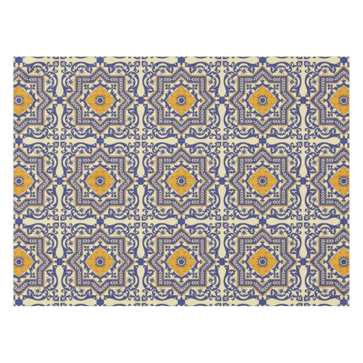 Keramisch Azulejo Style Blue Oranje Tablecloth Tafelkleed (Voorkant (Horizontaal))