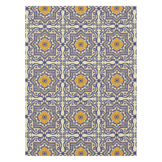 Keramisch Azulejo Style Blue Oranje Tablecloth Tafelkleed (Voorkant)