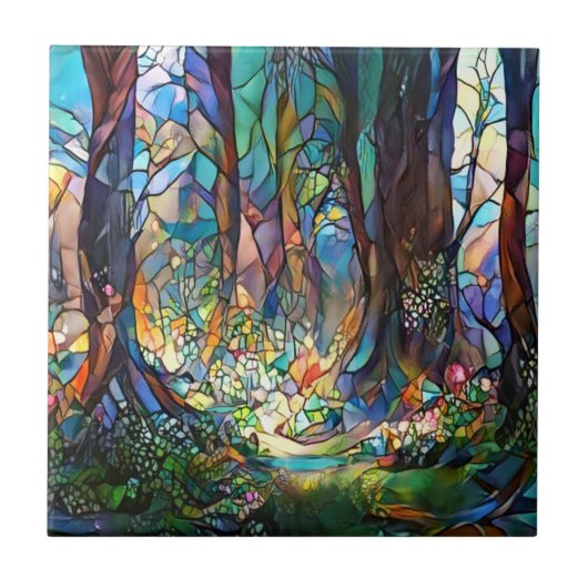 Keramisch Glas in lood in de bosbouw Tegeltje (Voorkant)