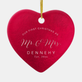 Keramisch hart eerste kerst, iriserend rood ornament