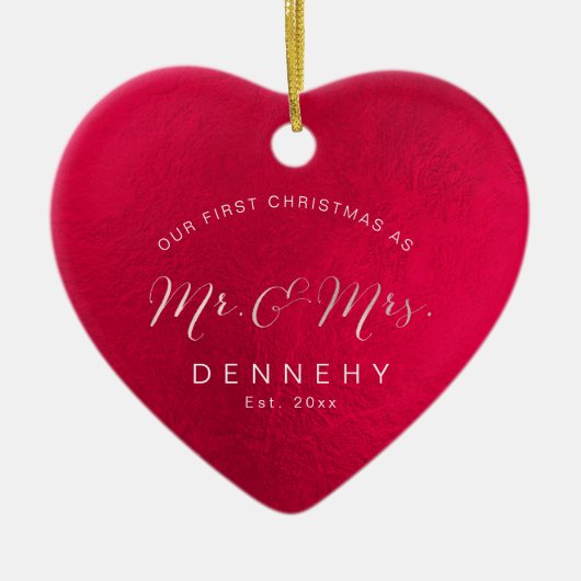 Keramisch hart eerste kerst, iriserend rood ornament (Voorkant)