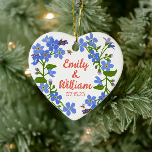Keramisch hart ornament Trouwdatum Vergeet-me-not