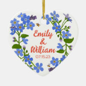 Keramisch hart ornament Trouwdatum Vergeet-me-not (Voorkant)