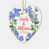 Keramisch hart ornament Trouwdatum Vergeet-me-not (Links)