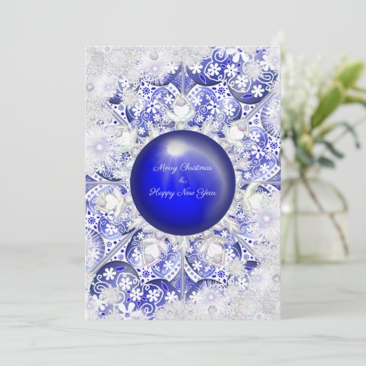 Keramisch kant blauw van Griekenland & sneeuwvlok Kaart (Staand voorkant)