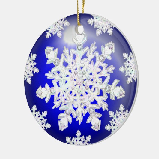 Keramisch kant blauw van Griekenland & sneeuwvlok Keramisch Ornament (Links)