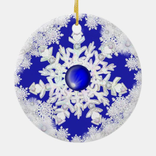 Keramisch kant blauw van Griekenland & sneeuwvlok Keramisch Ornament (Achterkant)