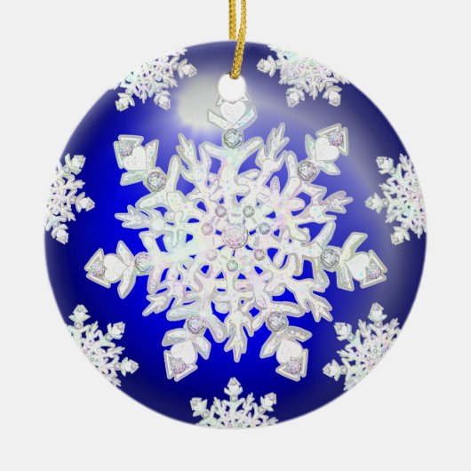 Keramisch kant blauw van Griekenland & sneeuwvlok Ornament (Voorkant)