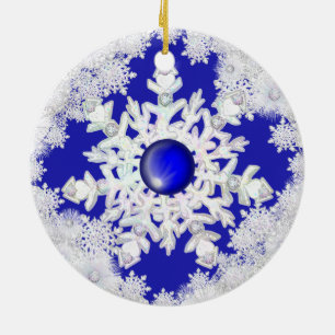Keramisch kant blauw van Griekenland & sneeuwvlok Ornament