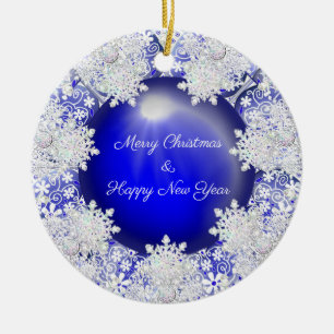 Keramisch kant blauw van Griekenland & sneeuwvlok Ornament