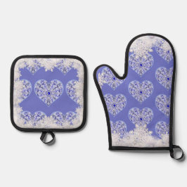 Keramisch kant blauw van Griekenland & sneeuwvlok Ovenwant & Pannenlap Set