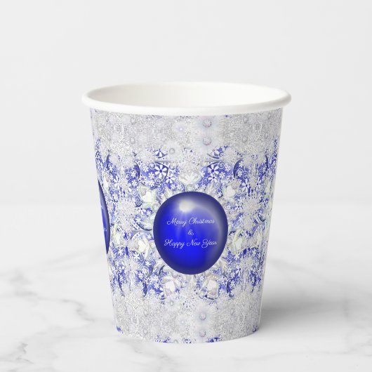 Keramisch kant blauw van Griekenland & sneeuwvlok Papieren Bekers (Achterkant)