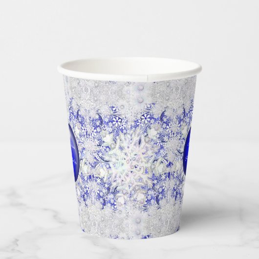 Keramisch kant blauw van Griekenland & sneeuwvlok Papieren Bekers (Rechts)