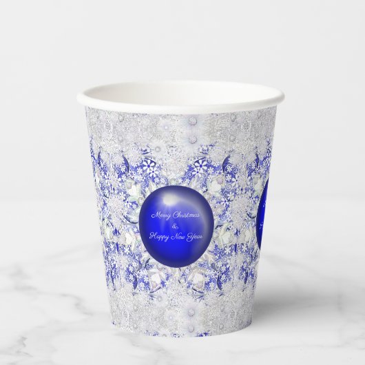 Keramisch kant blauw van Griekenland & sneeuwvlok Papieren Bekers (Voorkant)