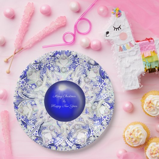 Keramisch kant blauw van Griekenland & sneeuwvlok Papieren Bordje (Feest)