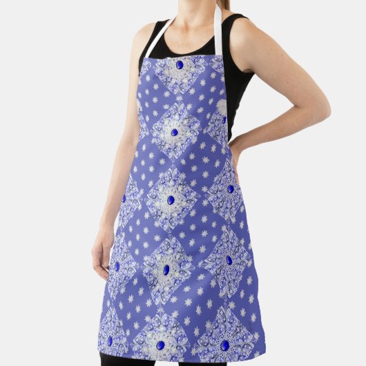 Keramisch kant blauw van Griekenland & sneeuwvlok Schort (Insitu)