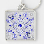 Keramisch kant blauw van Griekenland & sneeuwvlok Sleutelhanger (Voorkant)