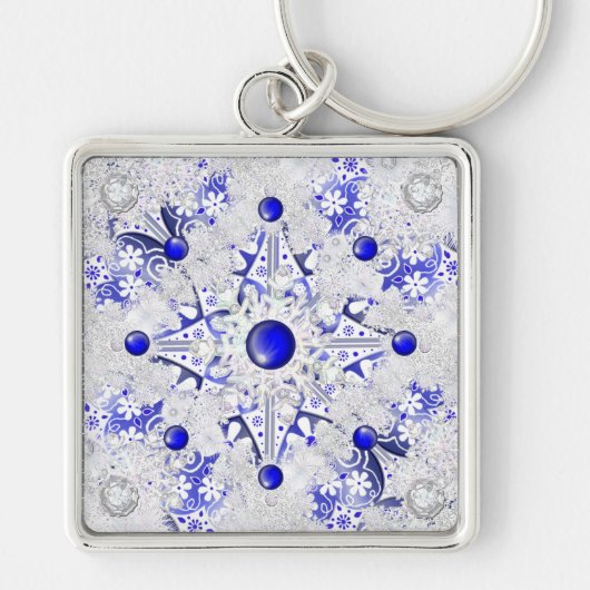 Keramisch kant blauw van Griekenland & sneeuwvlok Sleutelhanger (Voorkant)