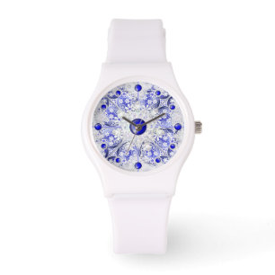 Keramisch kant blauw van Griekenland & sneeuwvlokk Horloge