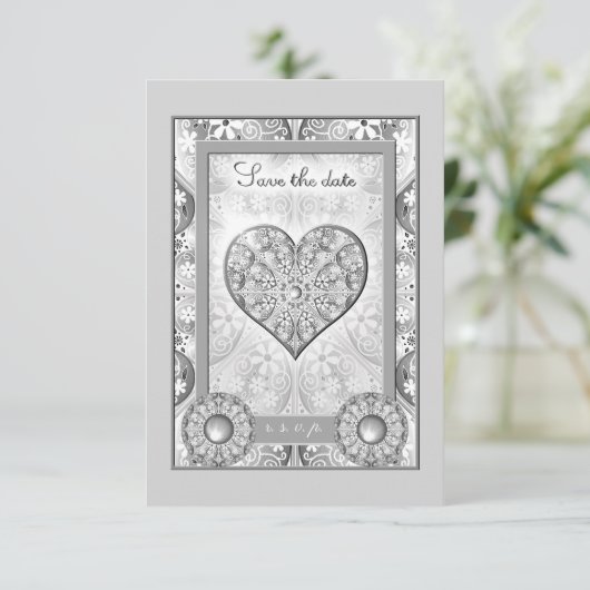 Keramisch kant grijs RSVP kaartje (Staand voorkant)