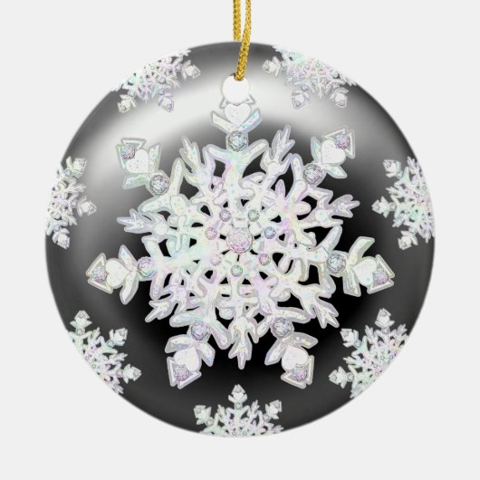 Keramisch kant zwart & sneeuwvlokken keramisch ornament (Voorkant)