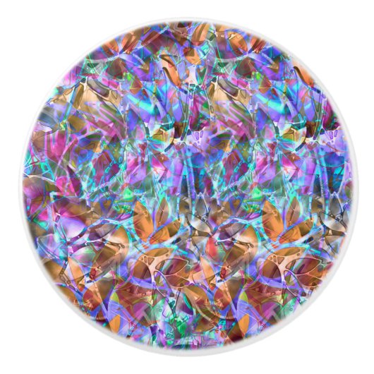 Keramisch Knob Floral Abstract Glas in lood Keramische Knop (Voorkant)