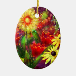 Keramisch Ornament Bloemen Abstract Rood Geel