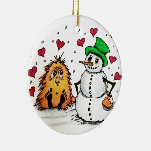 Keramisch Ornament Kerstmis Snowman en kleine Yeti (Rechts)