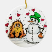 Keramisch Ornament Kerstmis Snowman en kleine Yeti (Voorkant)