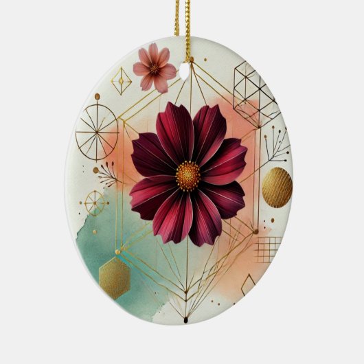 Keramisch Ornament met Cosmos Flower en Geometric (Rechts)