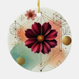 Keramisch Ornament met Cosmos Flower en Geometric