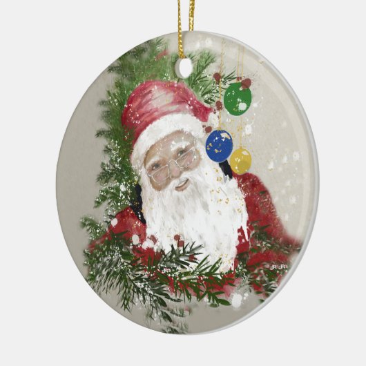 Keramisch Ornament Rond Traditionele Kerstman (Links)