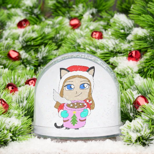 keramisch ornament voor chibi-catgirl sneeuwbol (Kerstmis)