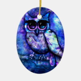Keramisch Ornament Whimsical Abstract Uil Blauw