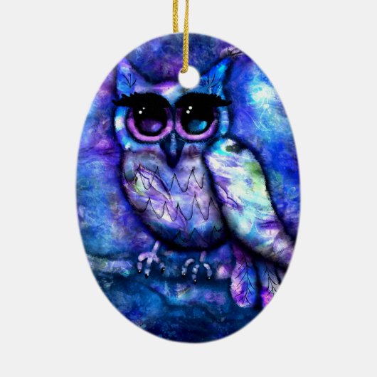 Keramisch Ornament Whimsical Abstract Uil Blauw (Achterkant)
