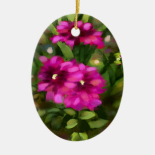 Keramisch Ovaal Ornament met donkerroze Dahlia-kun