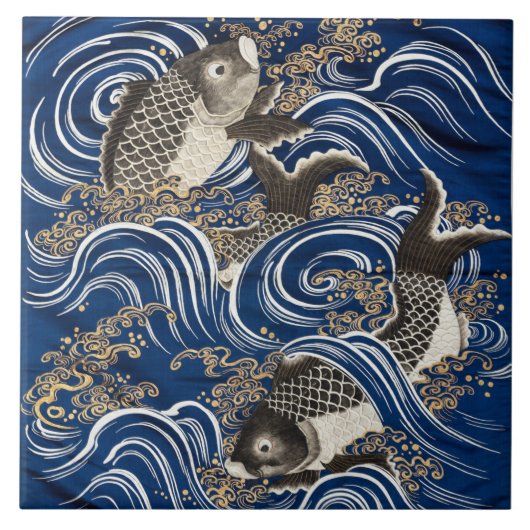 Keramisch panel voor karper in golven - Fukusa - J Tegeltje (Voorkant)