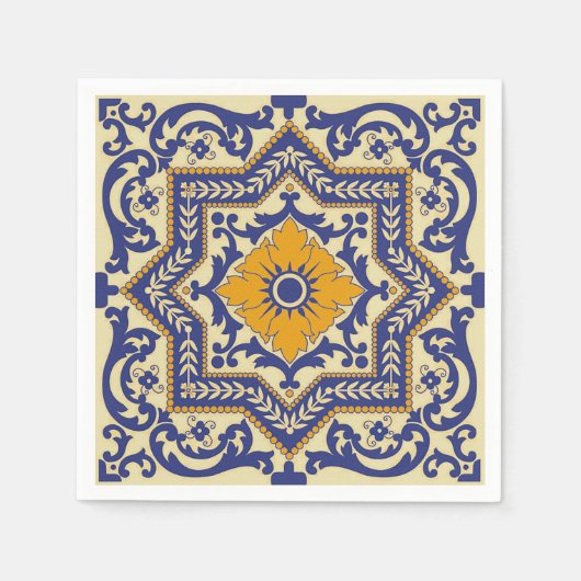 Keramische Azulejo stijl blauw Sinaasappel servett Servet (Voorkant)