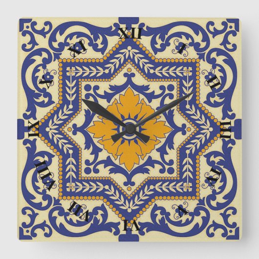 Keramische Azulejo Style Blue Oranje klok (Voorkant)