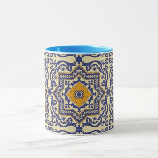 Keramische Azulejo Style Blue Oranje Mok (Midden)