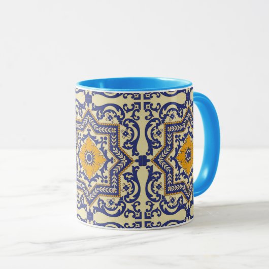 Keramische Azulejo Style Blue Oranje Mok (Voorkant rechts)