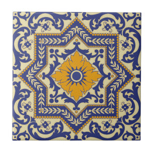 Keramische Azulejo Style Blue Oranje Tile Tegeltje