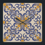 Keramische Azulejo Style-klok Vierkante Klok<br><div class="desc">Keramische Azulejo-stijl imiteert beroemde  keramische keramiek Spaans en Portugees tegelwerk</div>