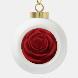 Keramische Bal Kerst Ornament - Rode Roos Bloem