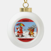 Keramische balversiering met Santa en zijn Caddie Keramische Bal Ornament (Voorkant)
