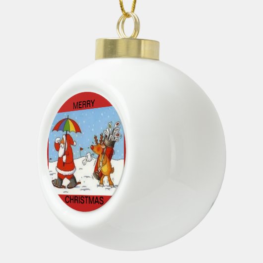 Keramische balversiering met Santa en zijn Caddie Keramische Bal Ornament (Rechts)