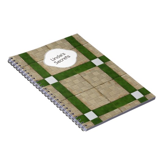 Keramische betonnen tegels groene grijze tekst notitieboek (Rechterzijde)