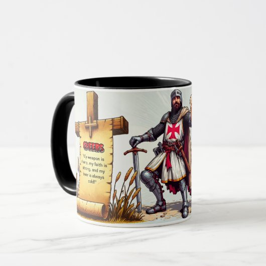 Keramische bier mok met Crusader Knight design (Voorkant links)